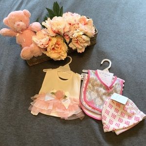Baby girl bib and hat set